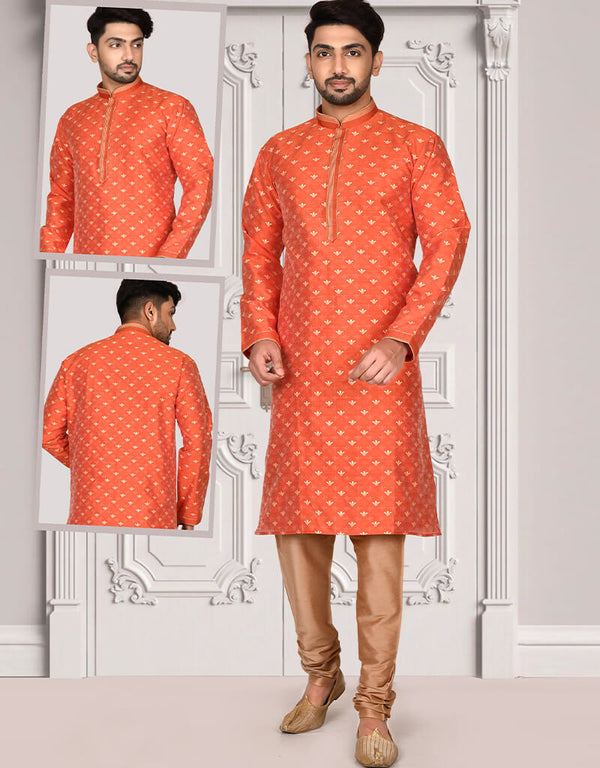 Redish Peach Kurta Brocade Churidar
