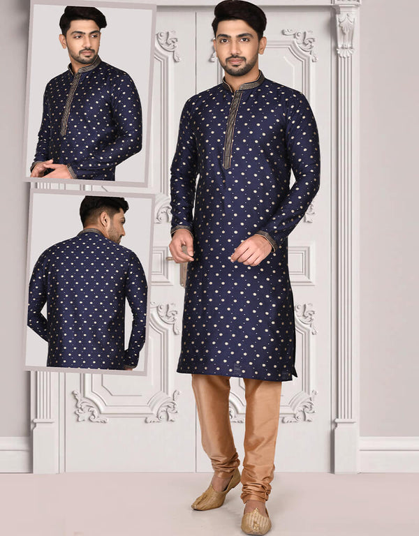 Navy Blue Kurta Brocade Churidar