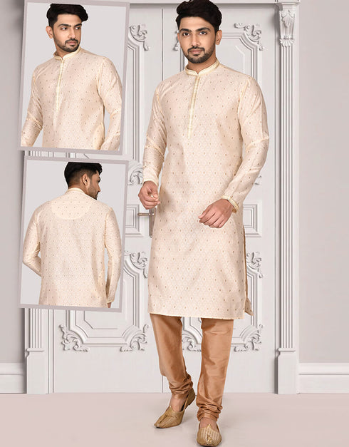 Off White Kurta Brocade Churidar