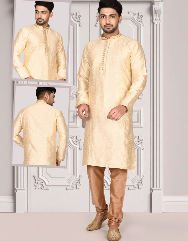 Cream Kurta Brocade Churidar