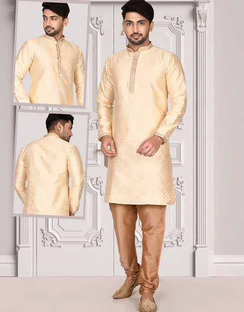 Cream Kurta Brocade Churidar