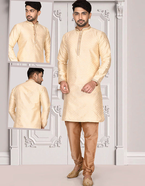 Cream Kurta Brocade Churidar
