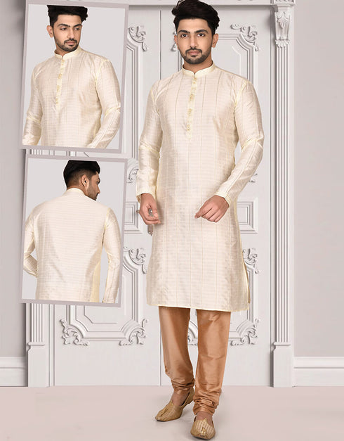 Off White Kurta Brocade Churidar