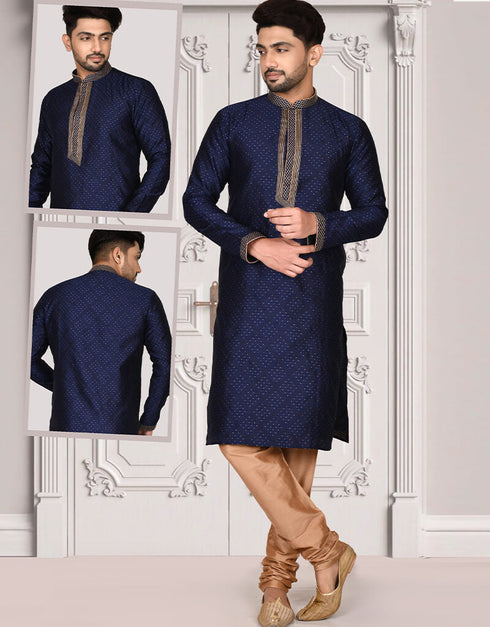 Navy Blue Kurta Brocade Churidar