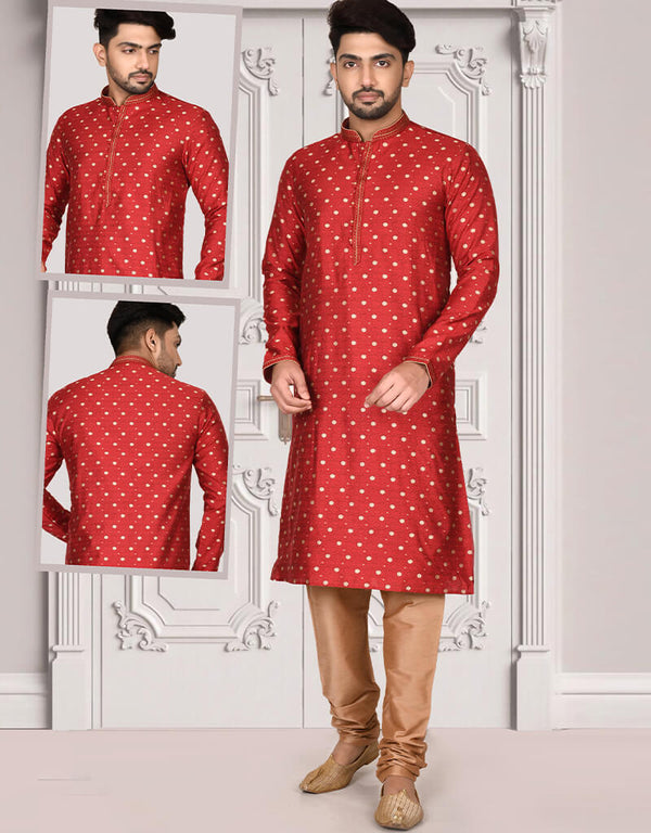 Red Kurta Brocade Churidar