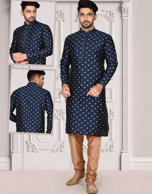 Navy Blue Kurta Brocade Churidar