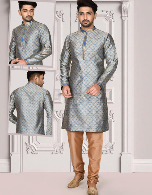 Grey Kurta Jacquard Churidar
