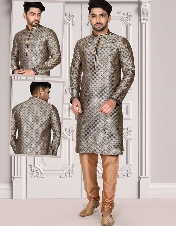 Dark Grey Kurta Jacquard Churidar