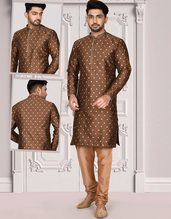 Brown Kurta Brocade Churidar