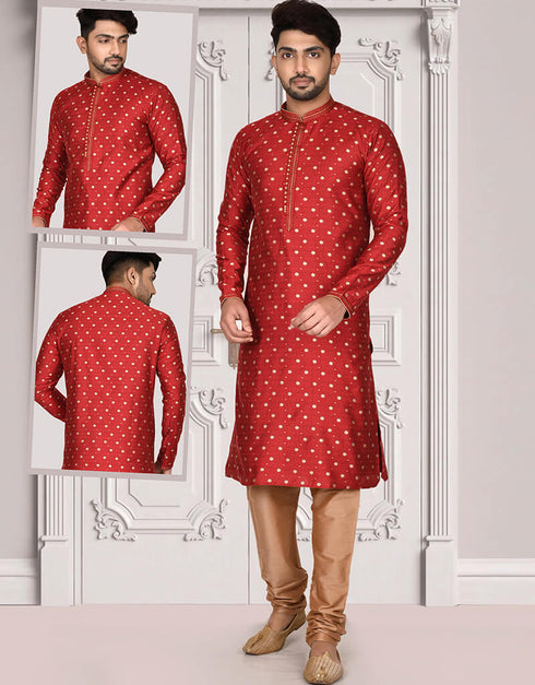 Red Kurta Brocade Churidar