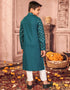 Teal Kurta Pajama Pure Cotton Closure View