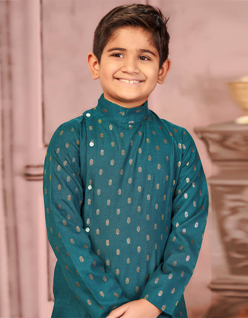 Teal Kurta Pajama Pure Cotton Closure View