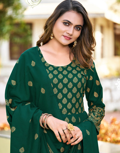 Green Heavy 14 Kg Rayon Anarkali Suit Closure View