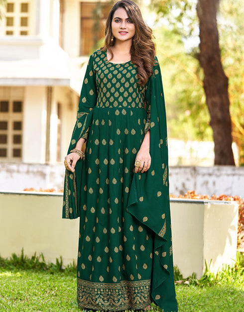 Green Heavy 14 Kg Rayon Anarkali Suit