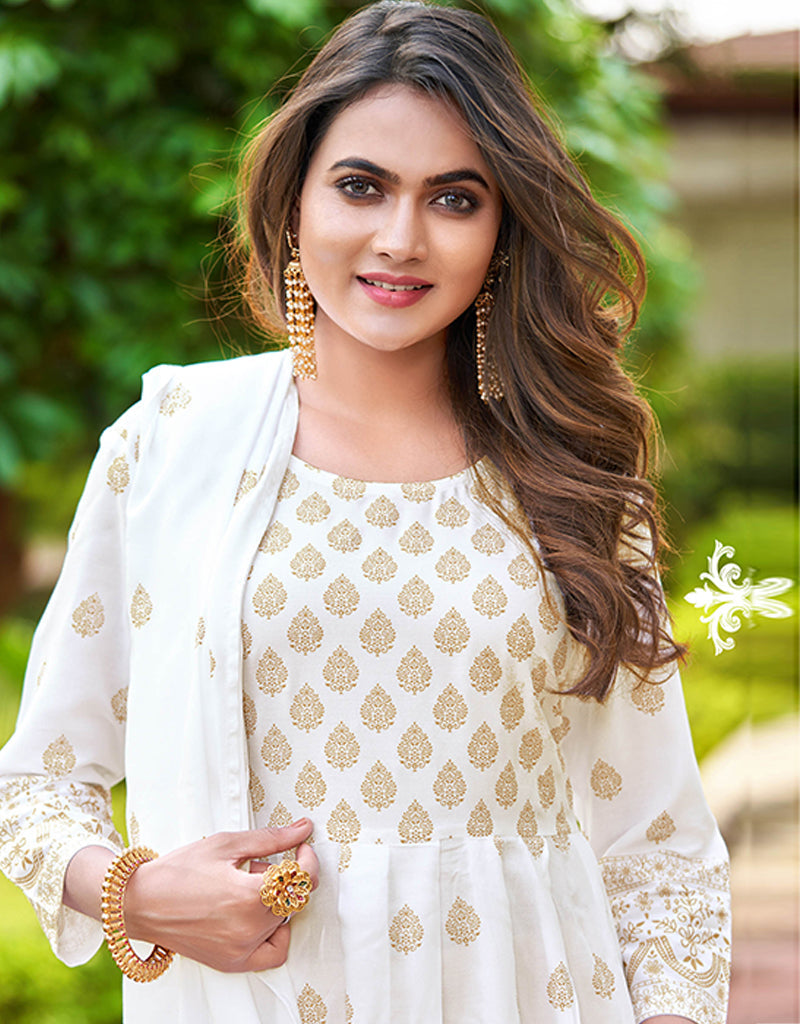 Rust 14 Kg Heavy Rayon Anarkali Kurti main image 1