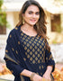 Navy Blue Heavy 14 Kg Rayon Anarkali Suit Closure View