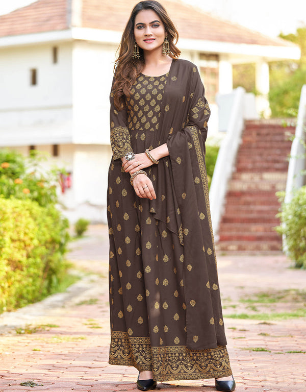 Brown Heavy 14 Kg Rayon Anarkali Suit