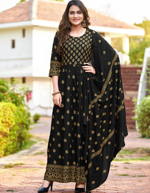 Black Heavy 14 Kg Rayon Anarkali Suit
