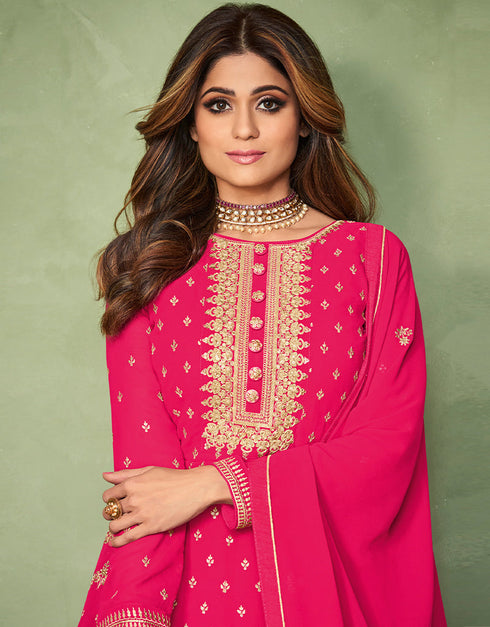 Rani Pink Real Georgette Anarkali Suit Closure View