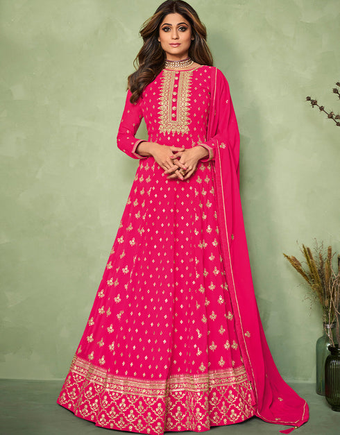 Rani Pink Real Georgette Anarkali Suit