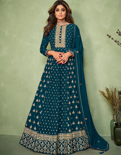Teal Real Georgette Anarkali Suit