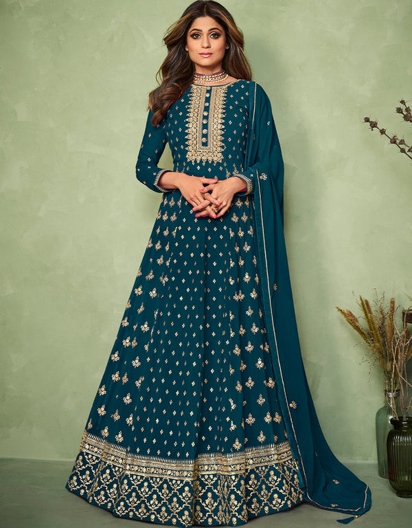 Teal Real Georgette Anarkali Suit
