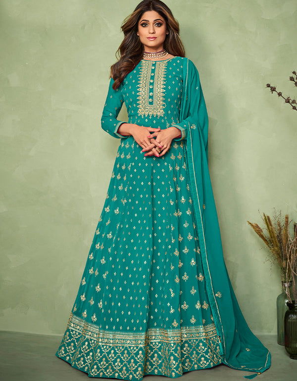 Sky Blue Real Georgette Anarkali Suit
