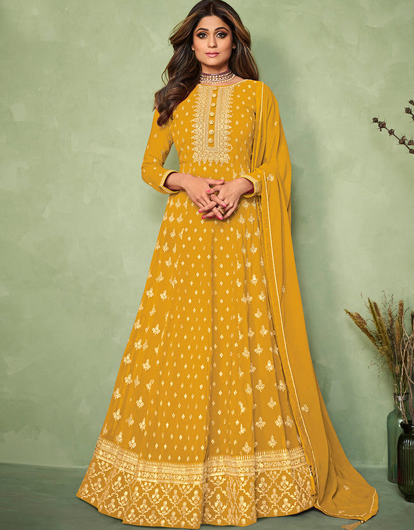 Yellow Real Georgette Anarkali Suit