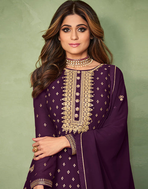 Wine Real Georgette Anarkali Suit Closure View