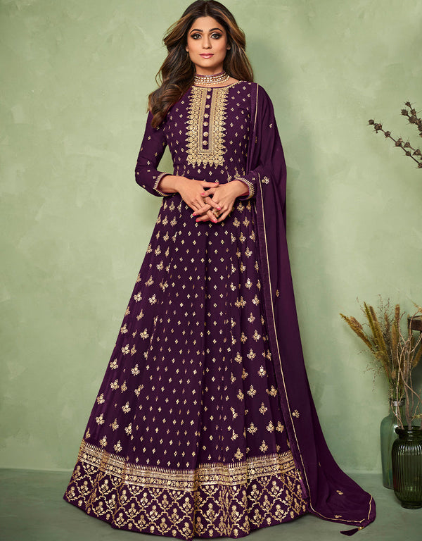 Wine Real Georgette Anarkali Suit