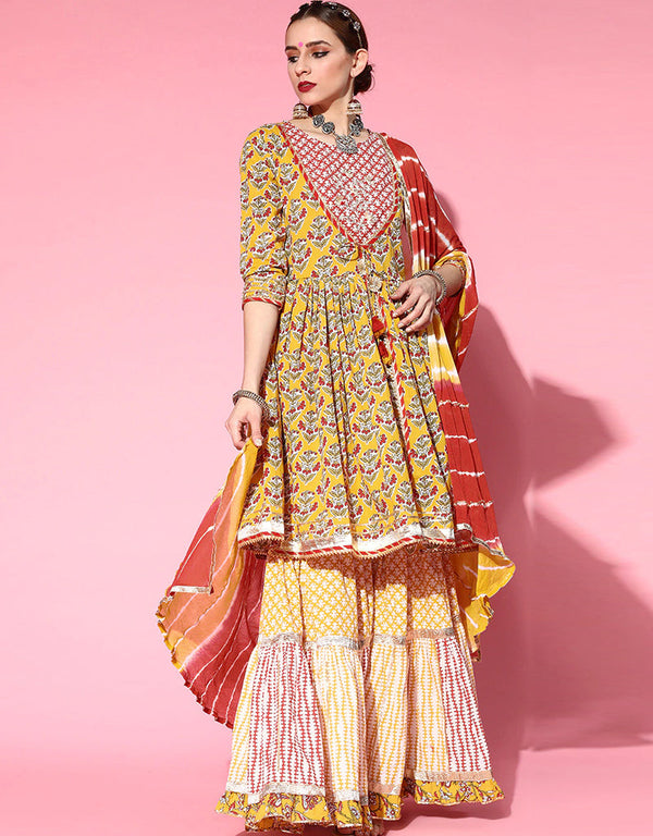 Yellow Pure Cotton Sharara Suit