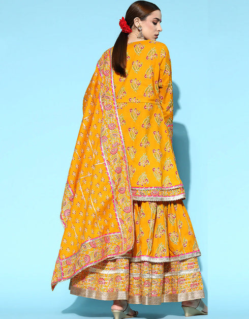 Mustard Cotton Blend Sharara Suit Back View