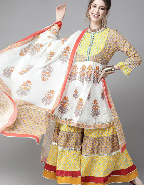 Yellow Pure Cotton Sharara Suit