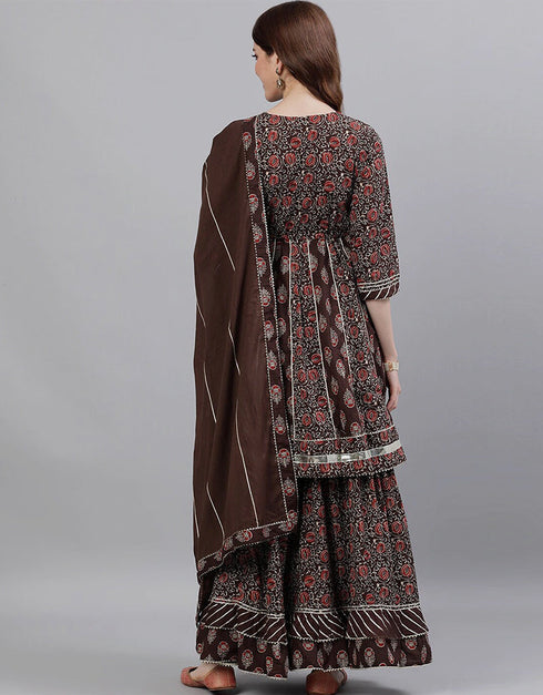 Brown Pure Cotton Sharara Suit Back View