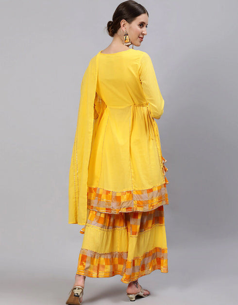 Yellow Pure Cotton Sharara Suit Back View