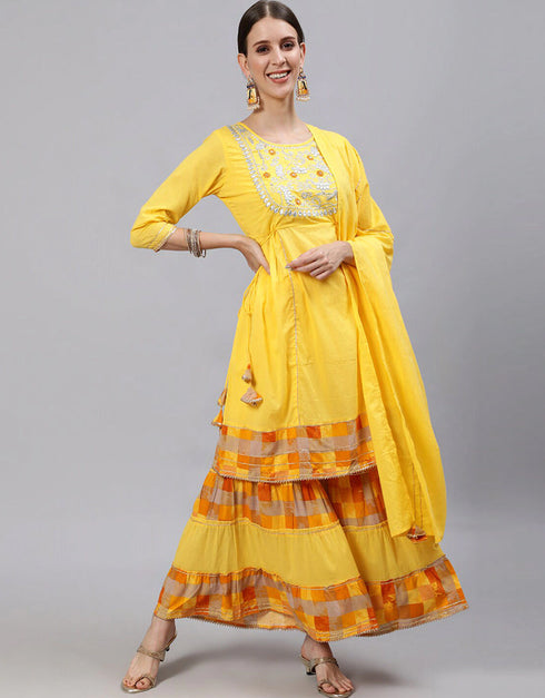 Yellow Pure Cotton Sharara Suit