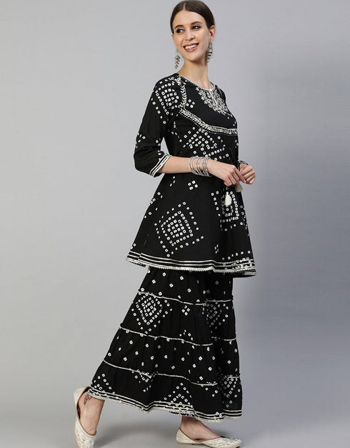 Black Cotton Blend Sharara Suit Closure View