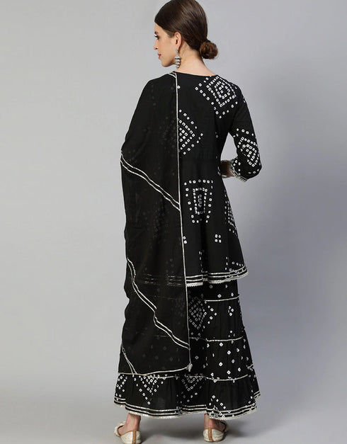 Black Cotton Blend Sharara Suit Back View