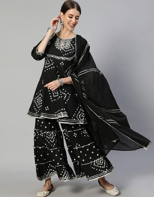 Black Cotton Blend Sharara Suit