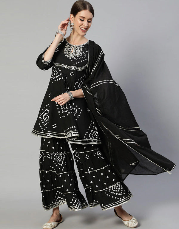 Black Cotton Blend Sharara Suit