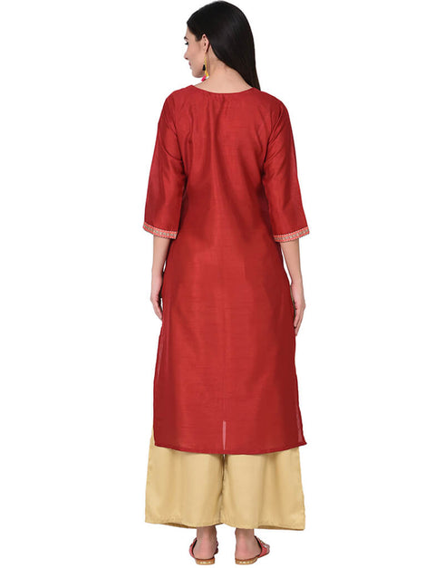 Red Poly Silk Palazzo Suit Closure View