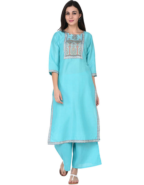 Sky Blue Poly Silk Palazzo Suit