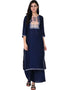 Navy Blue Poly Silk Palazzo Suit