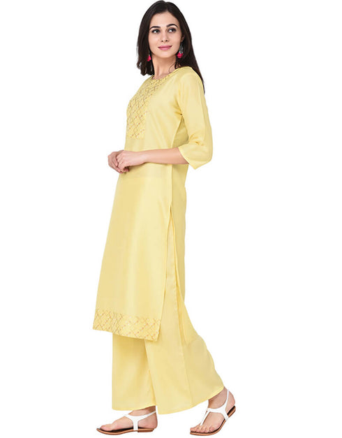 Yellow Poly Silk Palazzo Suit Closure View
