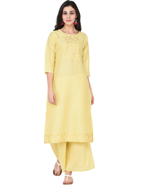 Yellow Poly Silk Palazzo Suit