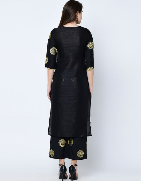 Black Poly Silk Palazzo Suit Back View