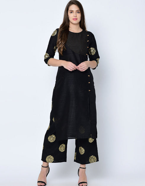 Black Poly Silk Palazzo Suit