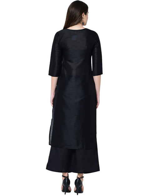 Black Poly Silk Palazzo Suit Closure View