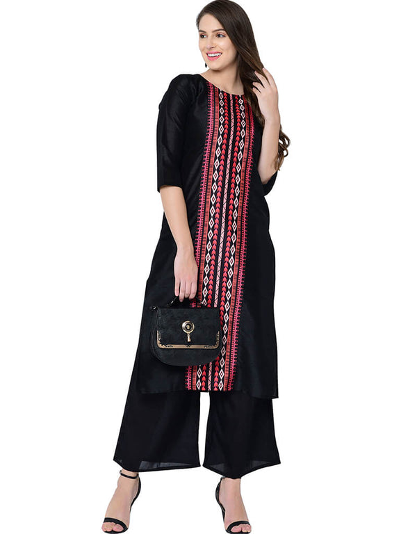 Black Poly Silk Palazzo Suit