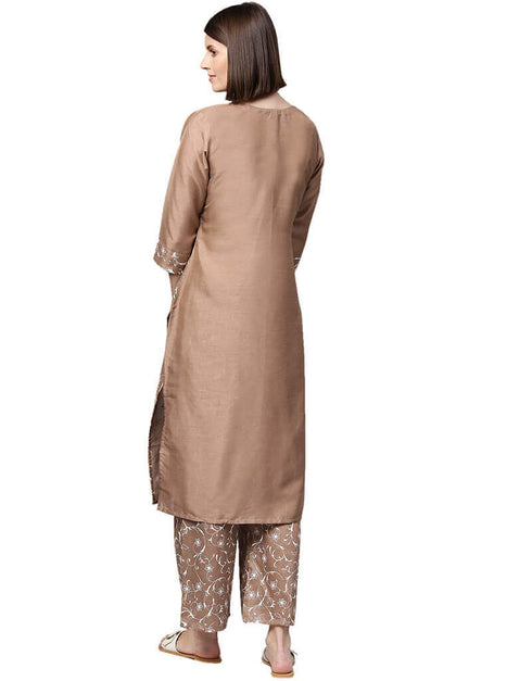 Brown Poly Silk Palazzo Suit Back View